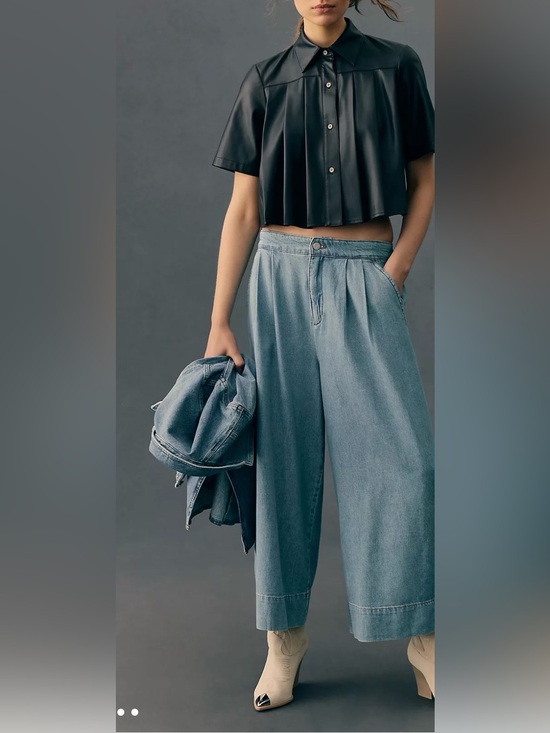 Pilcro Pants - Pilcro Pleated High-Rise Wide-Leg Culotte Jeans